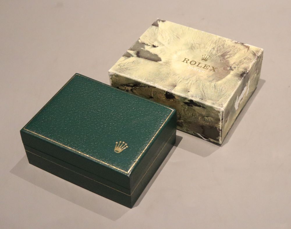 A Rolex Oyster wrist watch box and outer box (no cushion).